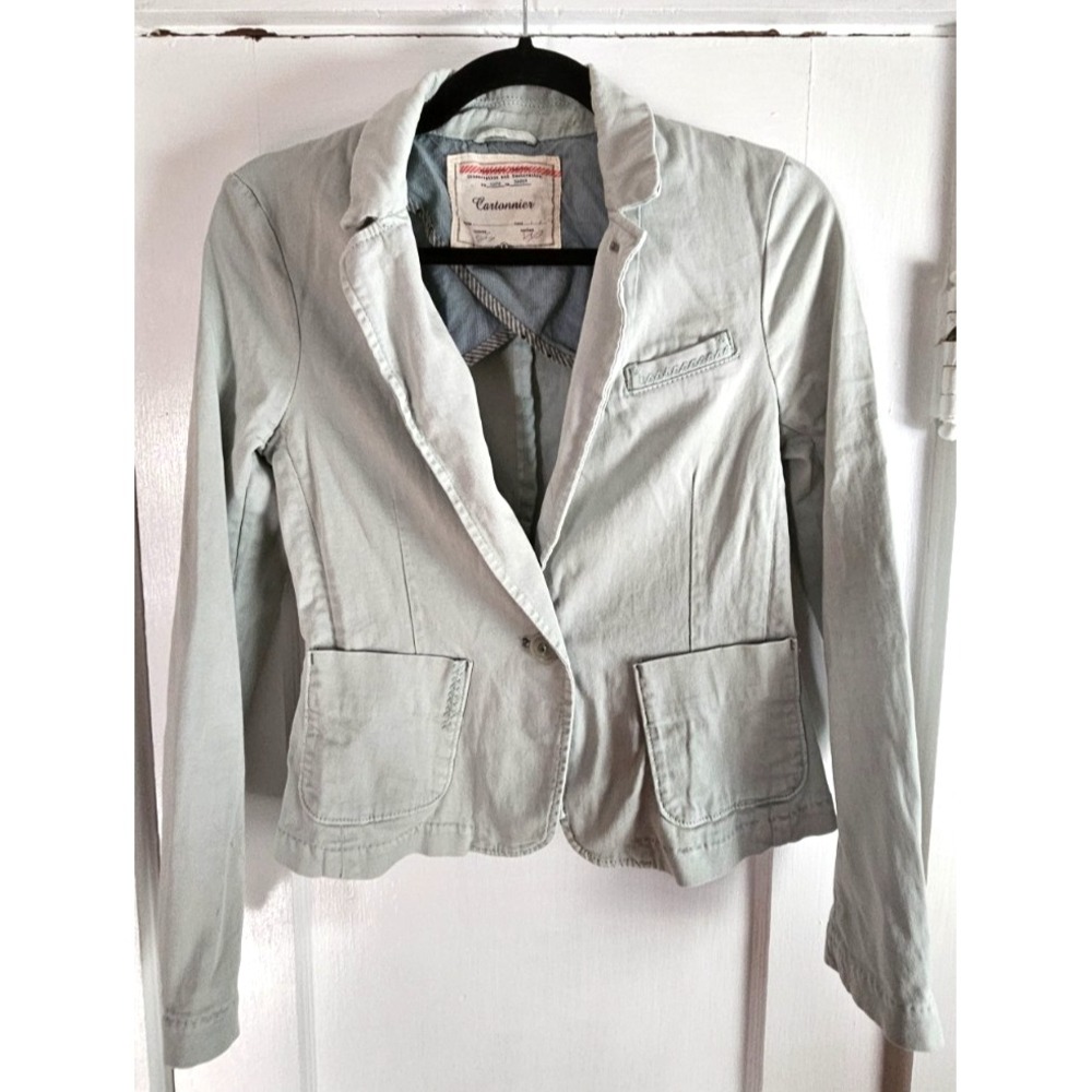 Anthropologie Cartonnier blue blazer woman Sz XS‎ one button 3 pockets